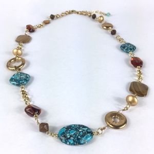 Gold & Turquoise & Mixed Beads Necklace